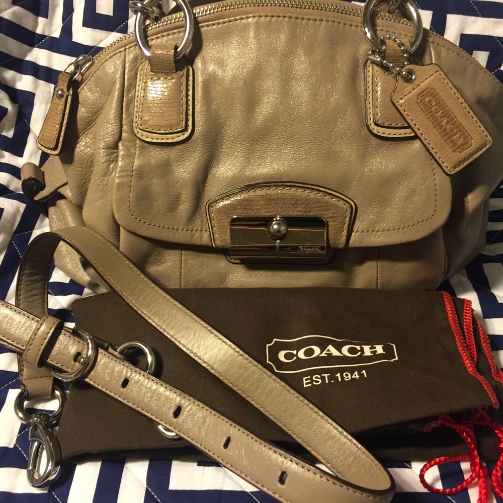 AUTH Coach Kristin Leather Domed Satchel Beige